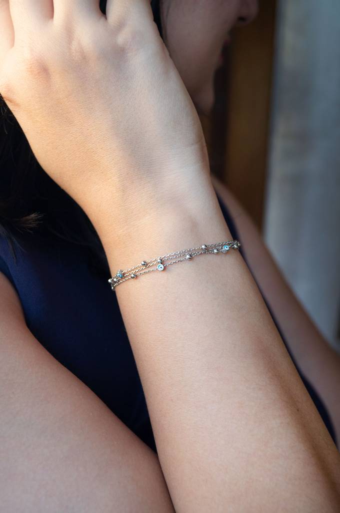 Mannash Playfully Layered Evil Eye Sterling Silver Chain Bracelet : MCSBC813D1920