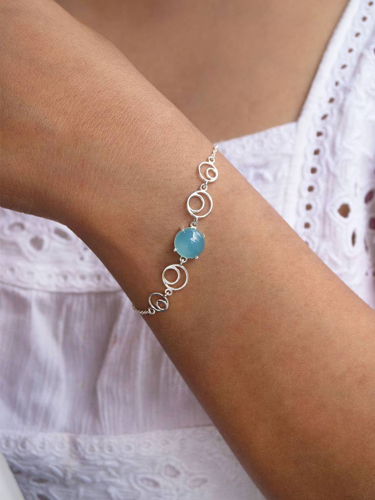 Aqua Circle Game Sterling Silver Chain Bracelet
