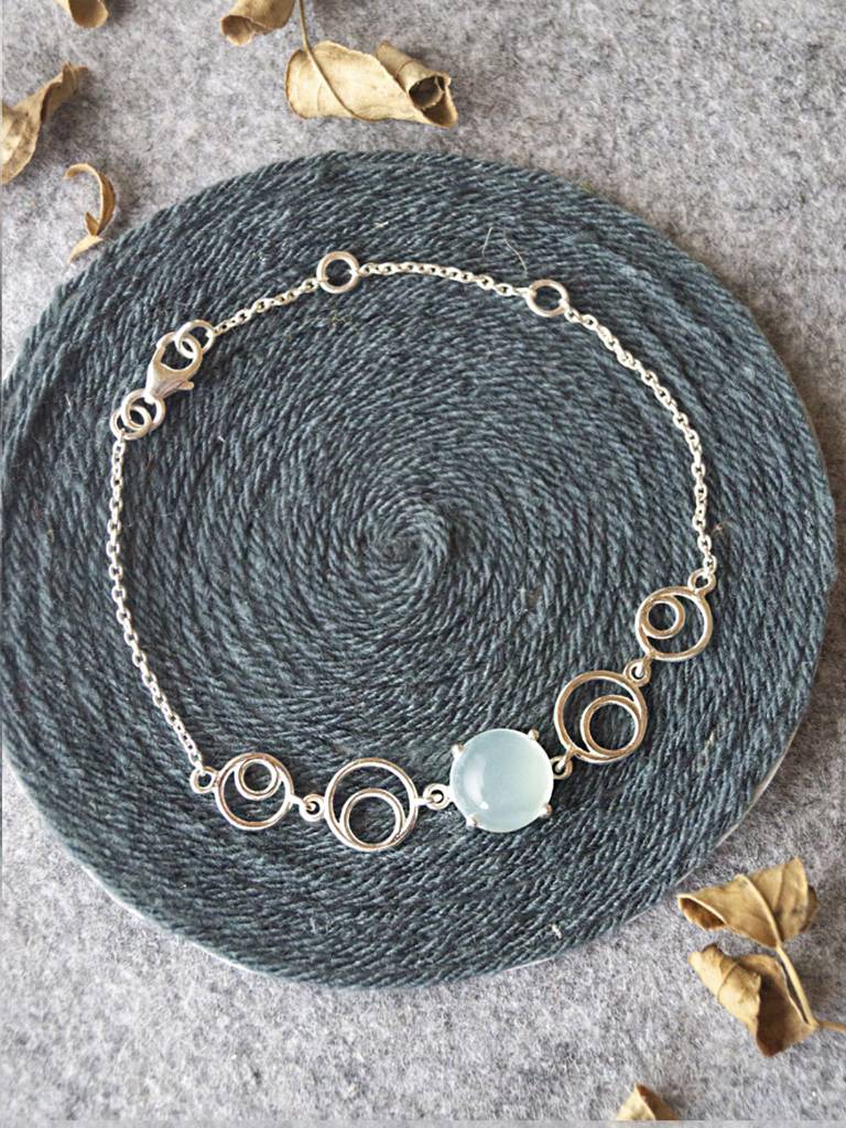 Aqua Circle Game Sterling Silver Chain Bracelet