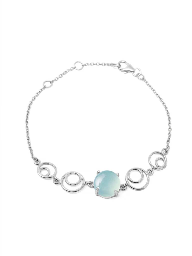 Aqua Circle Game Sterling Silver Chain Bracelet