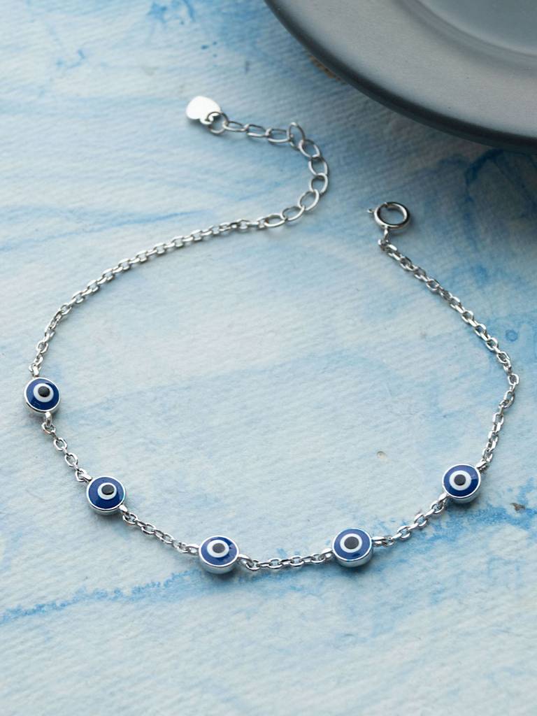 Mannash Stationed Protection Evil Eye Sterling Silver Chain Bracelet : MCSBC887D1917