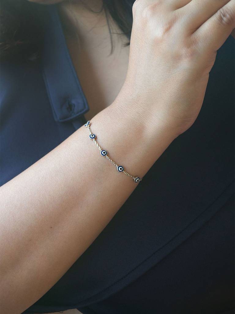 Mannash Stationed Protection Evil Eye Sterling Silver Chain Bracelet : MCSBC887D1917