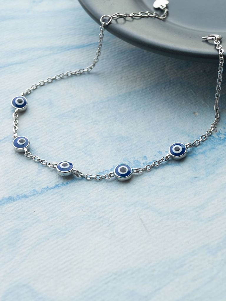 Mannash Stationed Protection Evil Eye Sterling Silver Chain Bracelet : MCSBC887D1917