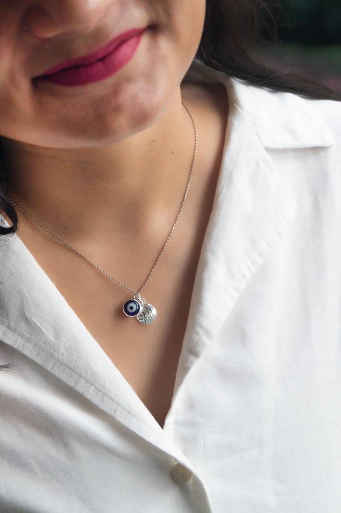Evil Eye Gold Plated Sterling Silver Charm Pendant With Chain : MCSCPC667D1587