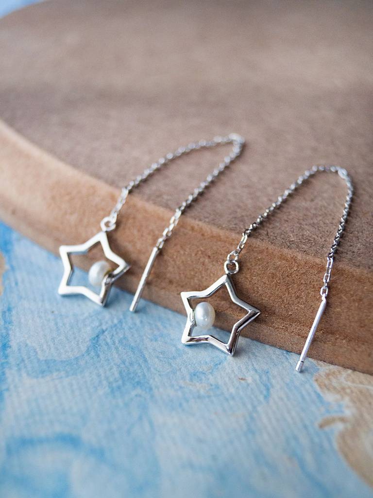 Twinkling Star Threader Sterling Silver Slip On Earrings : MCSED302D591