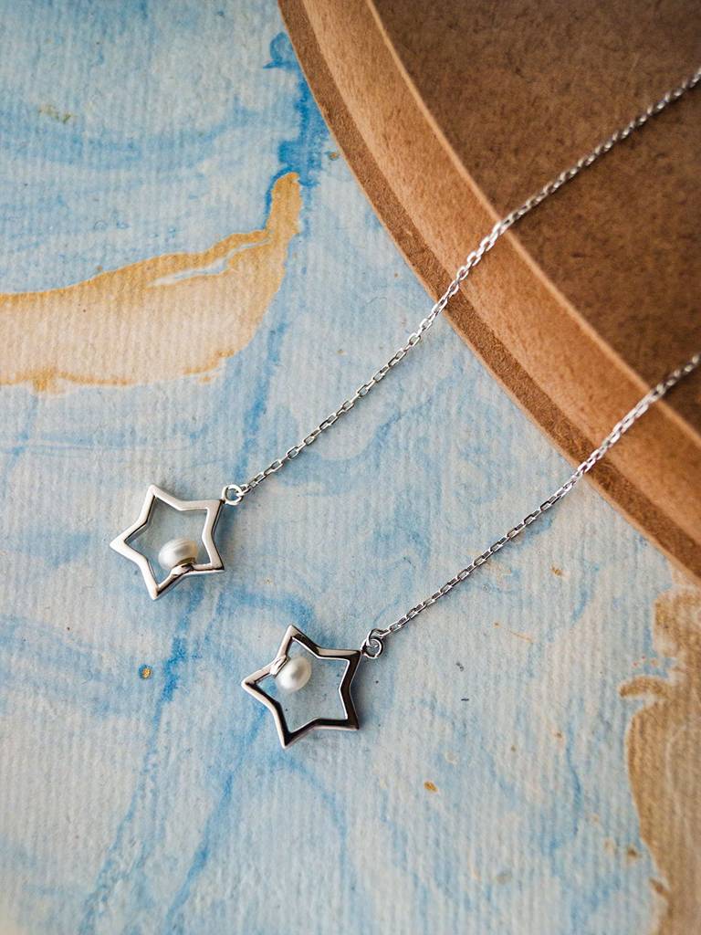 Twinkling Star Threader Sterling Silver Slip On Earrings : MCSED302D591