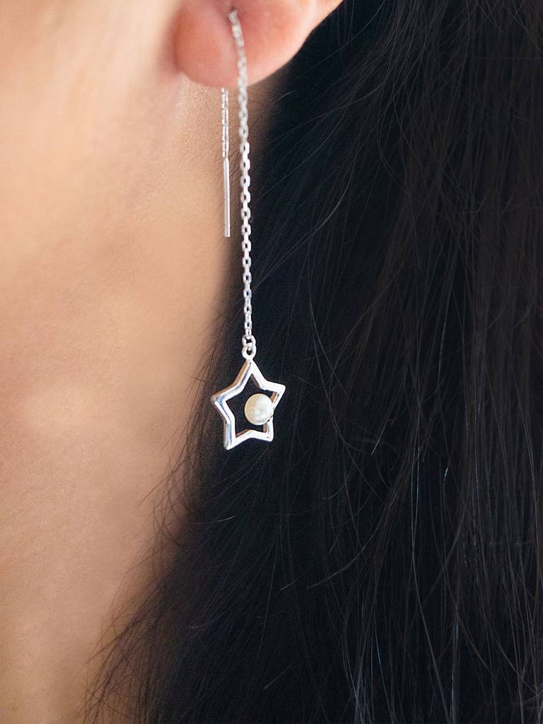 Twinkling Star Threader Sterling Silver Slip On Earrings : MCSED302D591