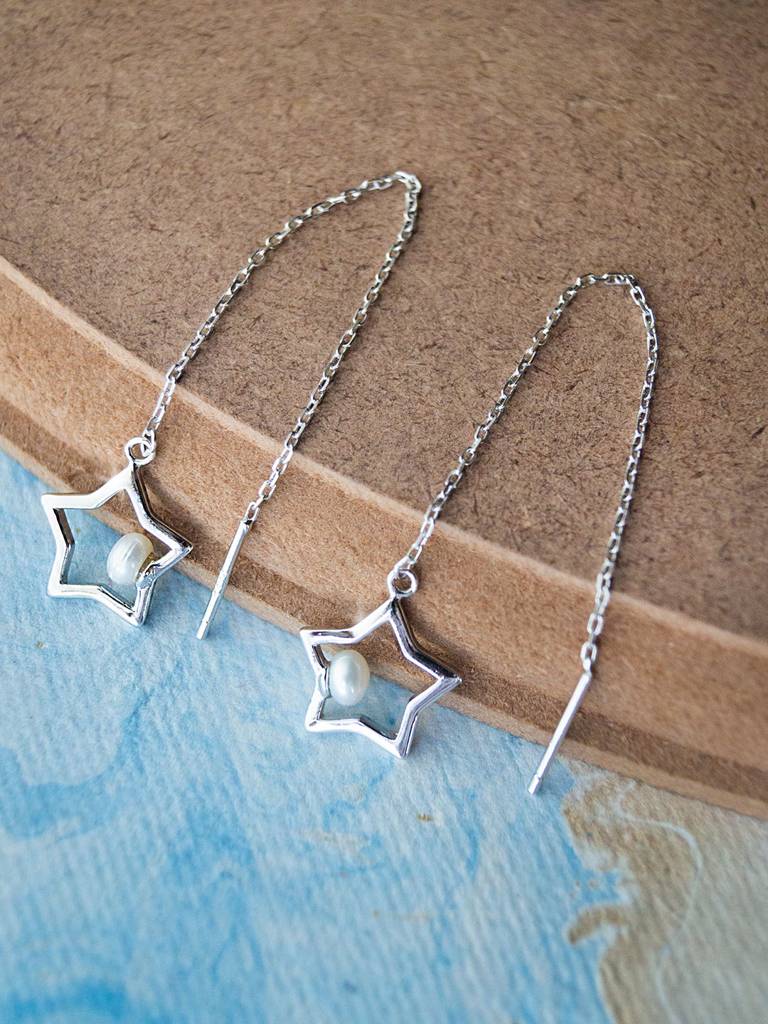 Twinkling Star Threader Sterling Silver Slip On Earrings : MCSED302D591