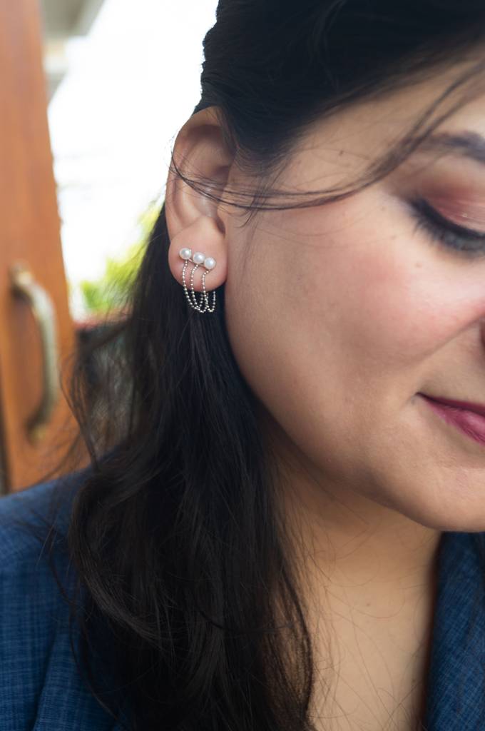 Mannash Pearl Waterfall Sterling Silver Dangler Earrings : MCSEG636D1503