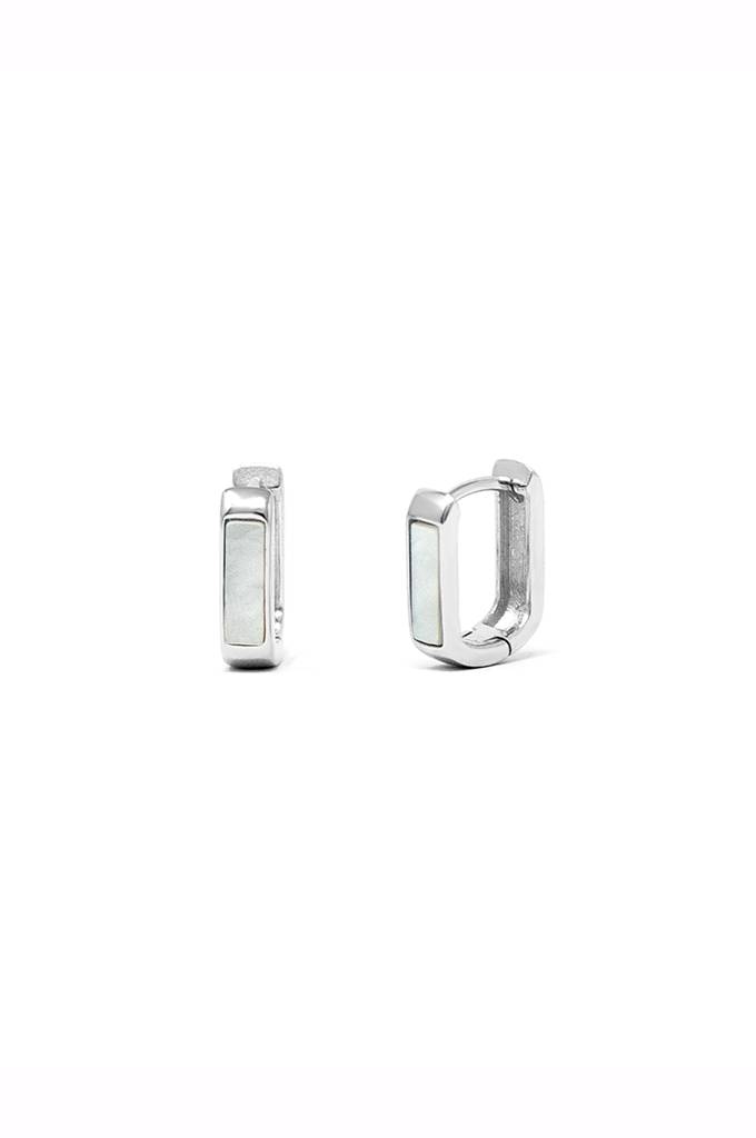 Classic Linear Mother Of Pearl Gold Plated Sterling Silver Hoop Earrings : MCSEH638D1506