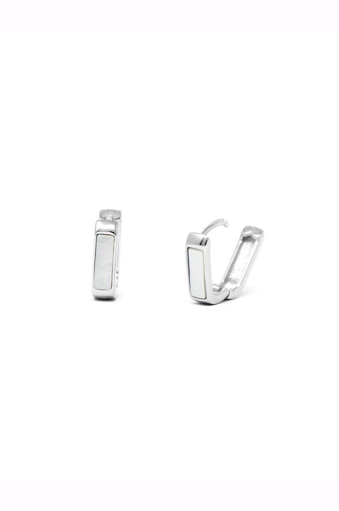 Classic Linear Mother Of Pearl Gold Plated Sterling Silver Hoop Earrings : MCSEH638D1506