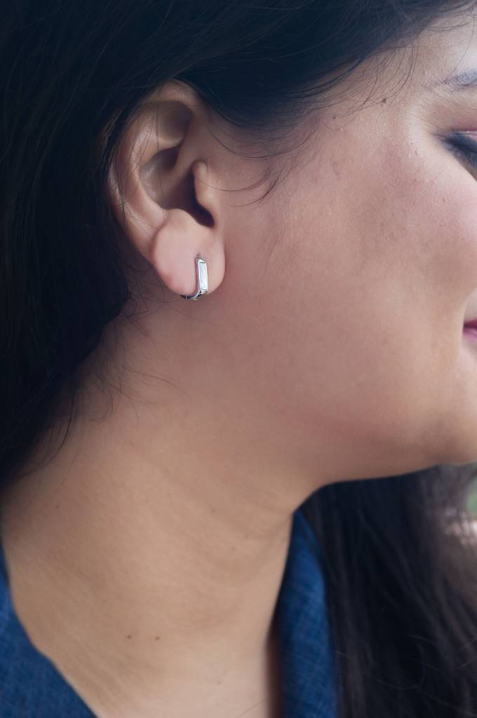 Classic Linear Mother Of Pearl Gold Plated Sterling Silver Hoop Earrings : MCSEH638D1506