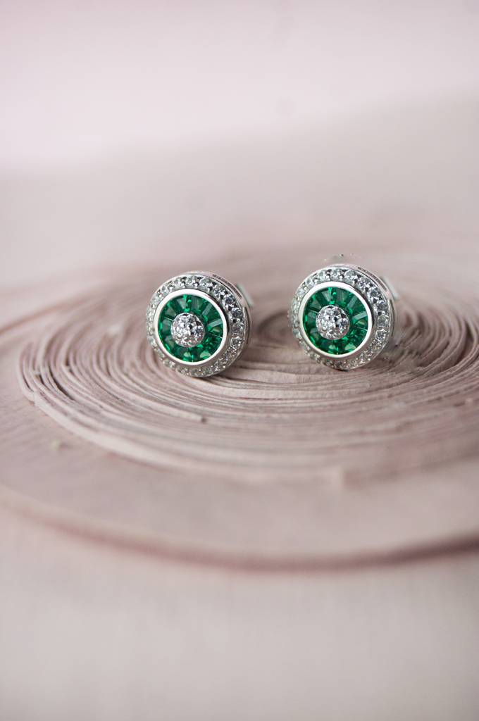 Mannash Vibrant Pinwheel Colorstone Statement Sterling Silver Stud Earrings - Green : MCSES241D471