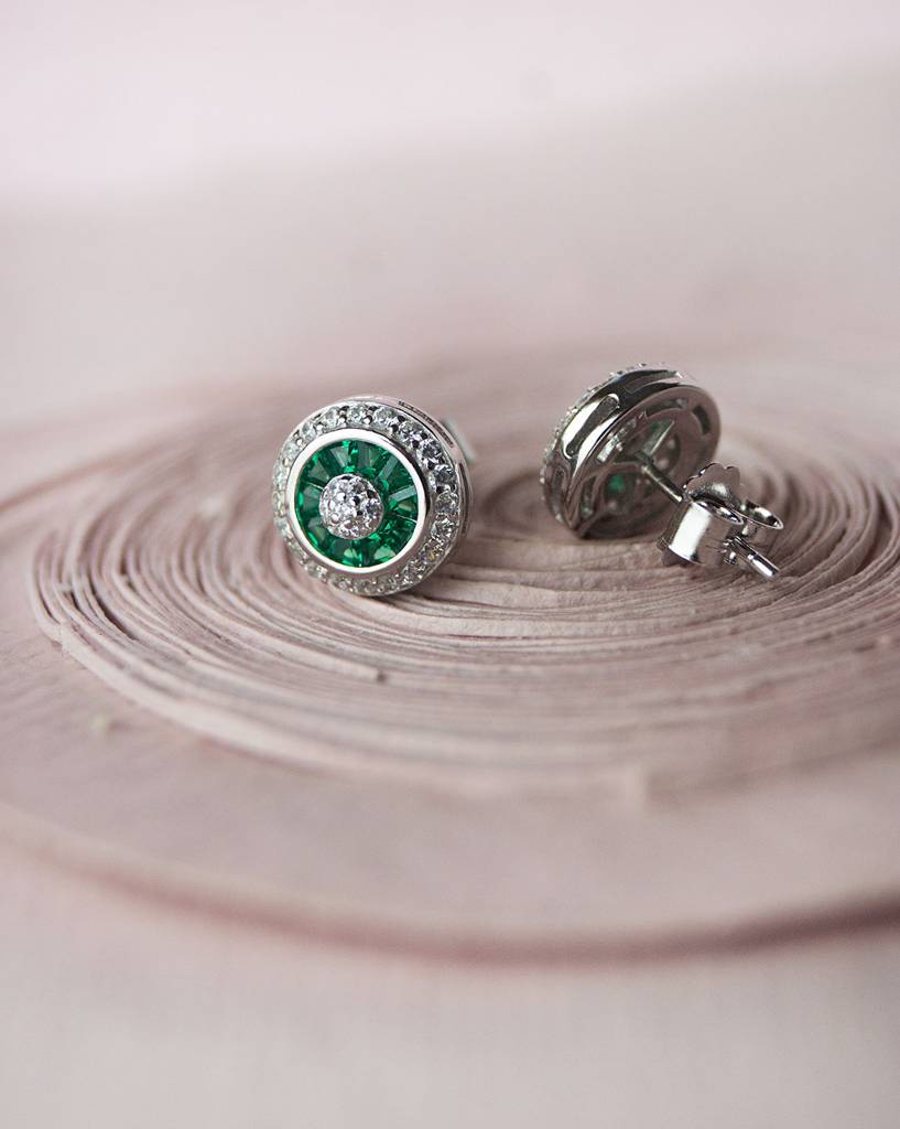 Mannash Vibrant Pinwheel Colorstone Statement Sterling Silver Stud Earrings - Green : MCSES241D471
