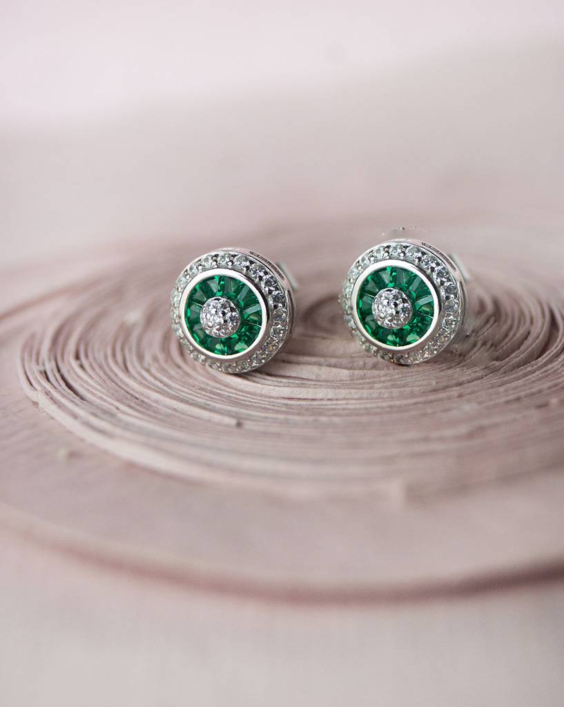 Mannash Vibrant Pinwheel Colorstone Statement Sterling Silver Stud Earrings - Green : MCSES241D471