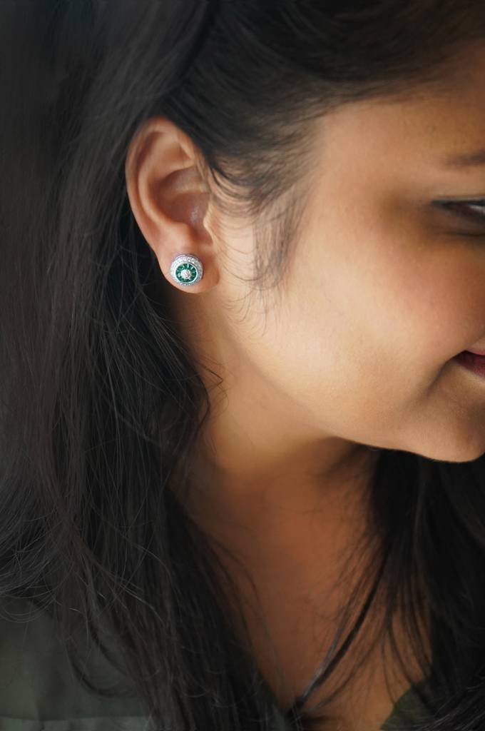 Mannash Vibrant Pinwheel Colorstone Statement Sterling Silver Stud Earrings - Green : MCSES241D471