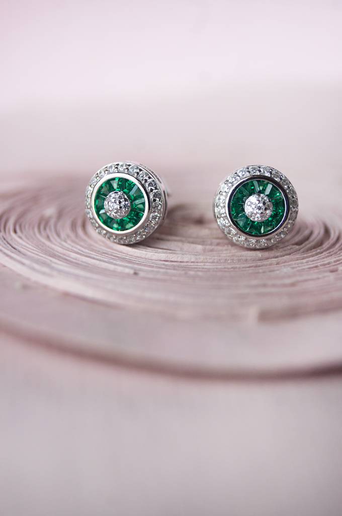 Mannash Vibrant Pinwheel Colorstone Statement Sterling Silver Stud Earrings - Green : MCSES241D471