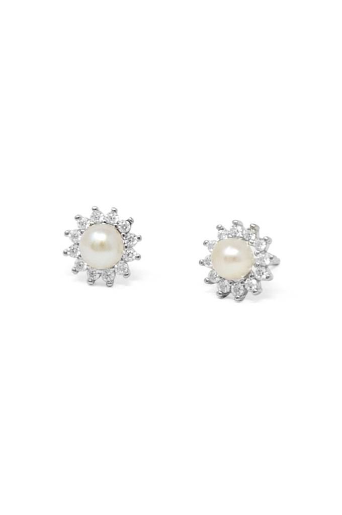 Mannash Glowing Pearly Flower Sterling Silver Stud Earrings : MCSES634D1501