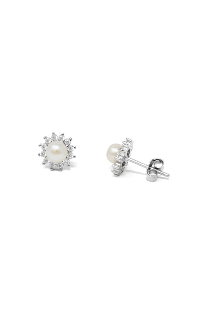 Mannash Glowing Pearly Flower Sterling Silver Stud Earrings : MCSES634D1501