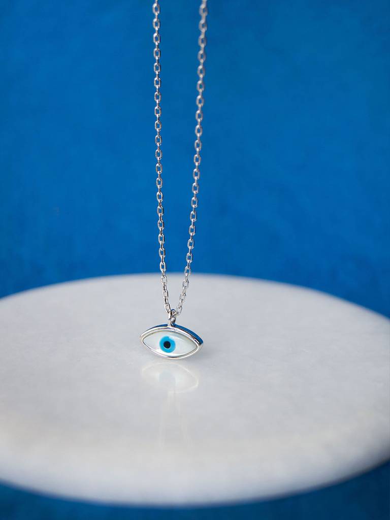 Mannash Petite Dainty Evil Eye 925 Sterling Silver Chain Necklace