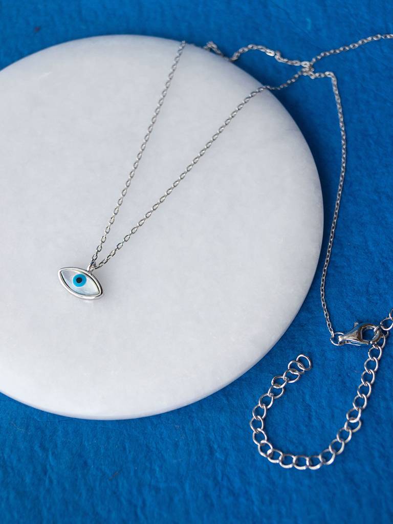 Mannash Petite Dainty Evil Eye 925 Sterling Silver Chain Necklace