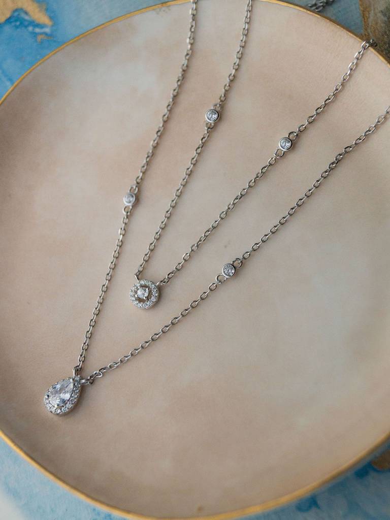 Mannash Trendy Dual Layered Solitaire Sterling Silver Chain Necklace  Sterling Silver Silver