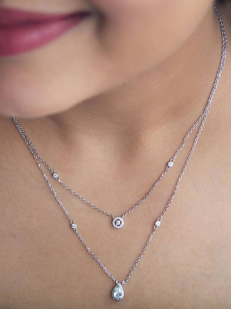 Mannash Trendy Dual Layered Solitaire Sterling Silver Chain Necklace : MCSNCP457D1094