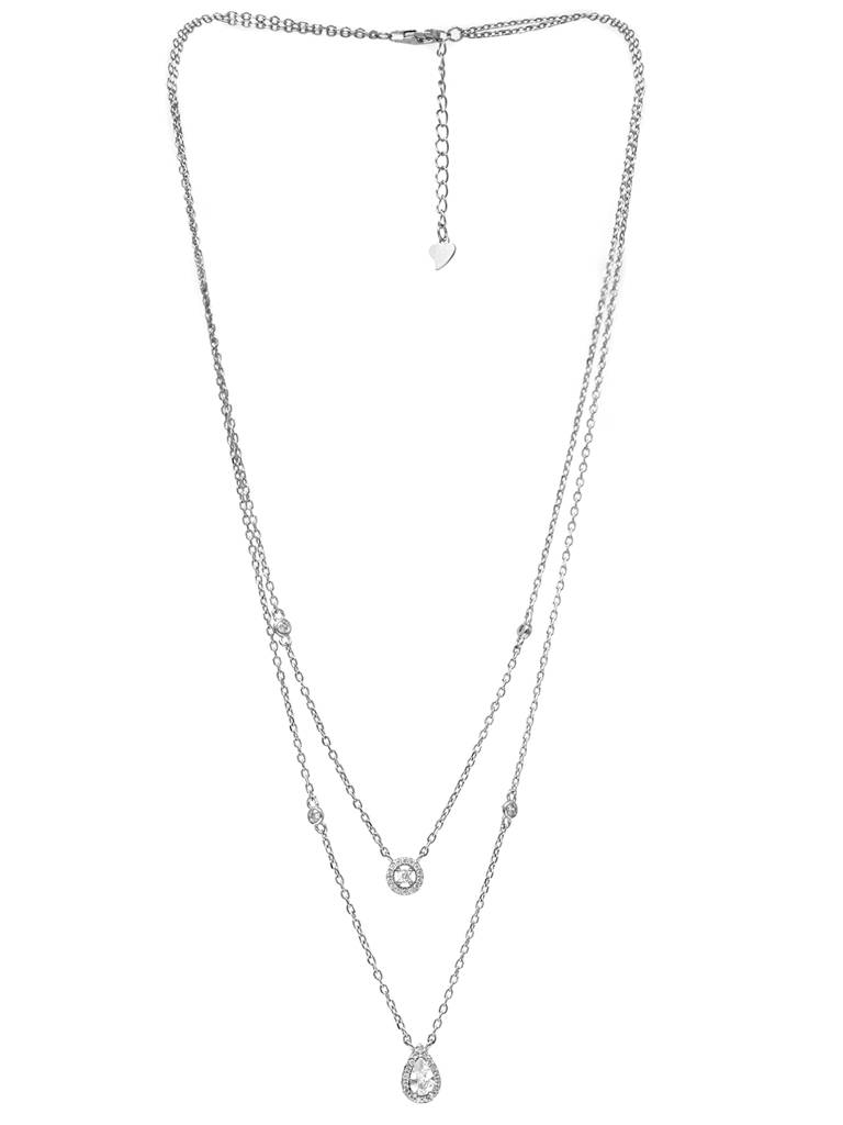 Mannash Trendy Dual Layered Solitaire Sterling Silver Chain Necklace : MCSNCP457D1094