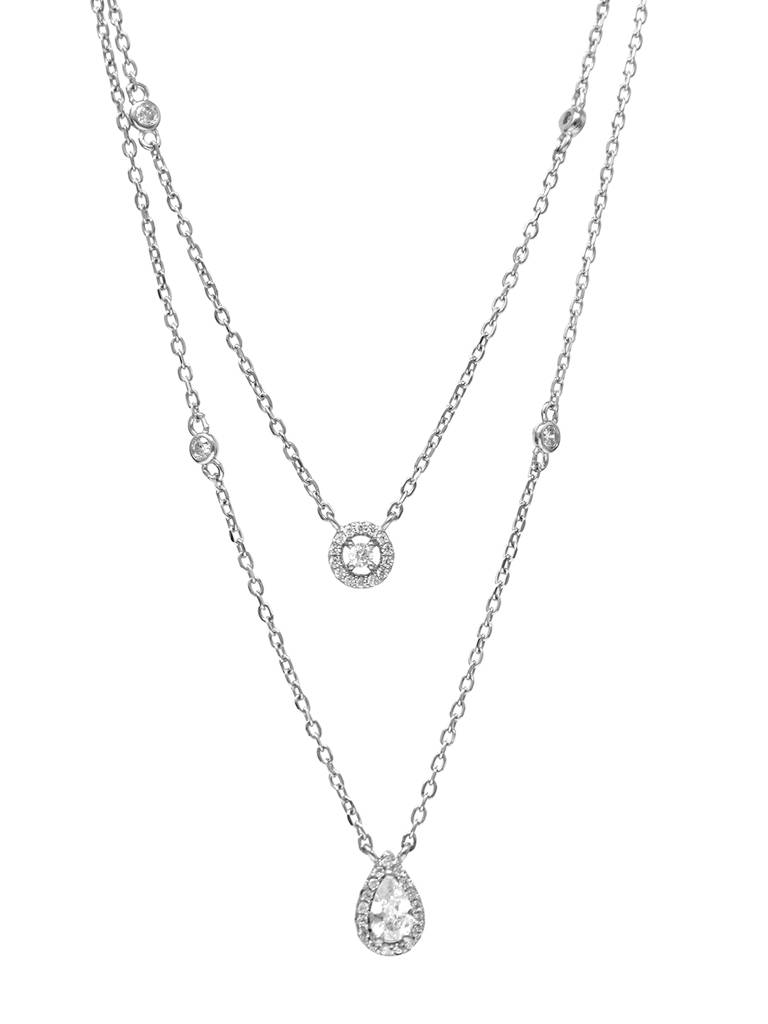 Mannash Trendy Dual Layered Solitaire Sterling Silver Chain Necklace : MCSNCP457D1094