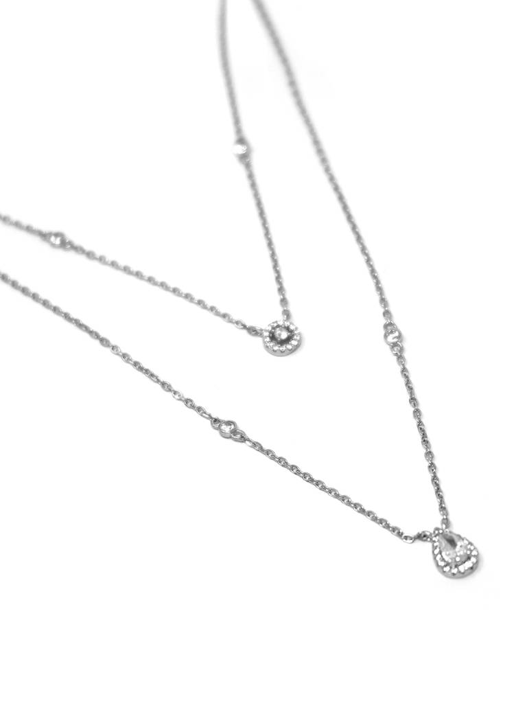 Mannash Trendy Dual Layered Solitaire Sterling Silver Chain Necklace : MCSNCP457D1094