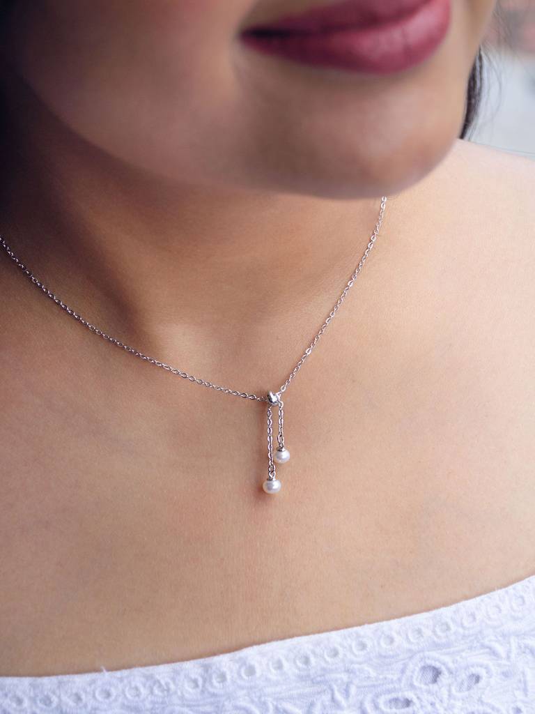 Mannash Dainty Pearl Drawstring Sterling Silver Chain NecklaceãÂ : MCSNCP476D1124