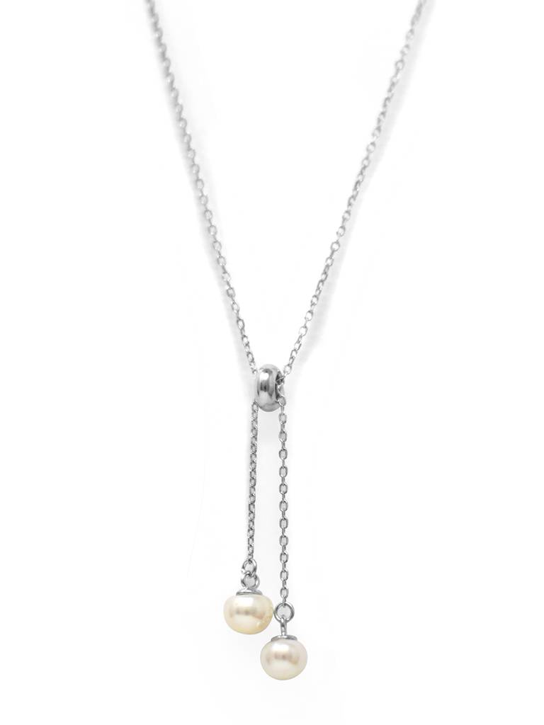 Mannash Dainty Pearl Drawstring Sterling Silver Chain NecklaceãÂ : MCSNCP476D1124