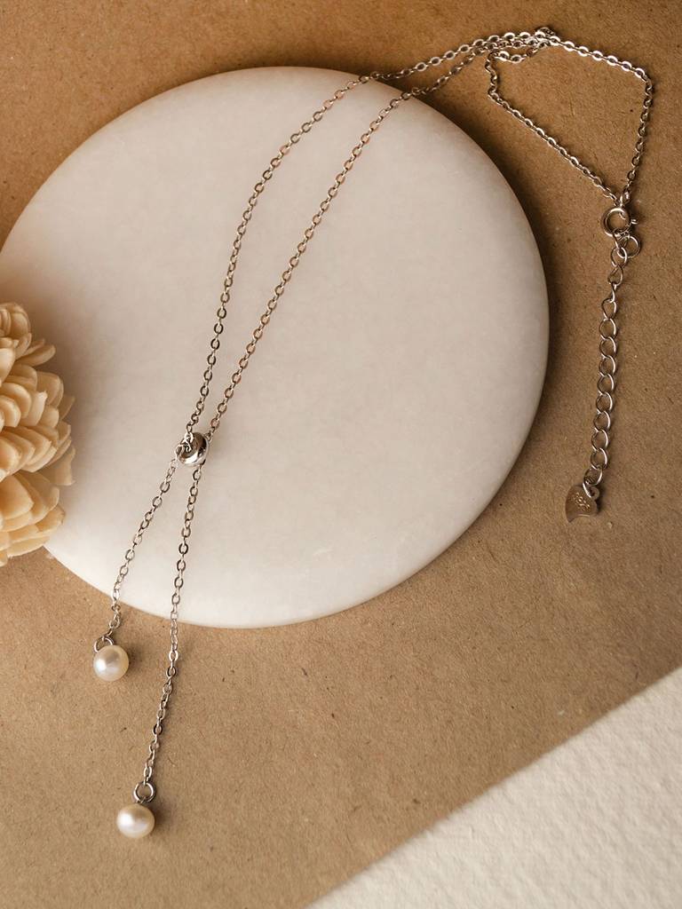 Mannash Dainty Pearl Drawstring Sterling Silver Chain NecklaceãÂ : MCSNCP476D1124