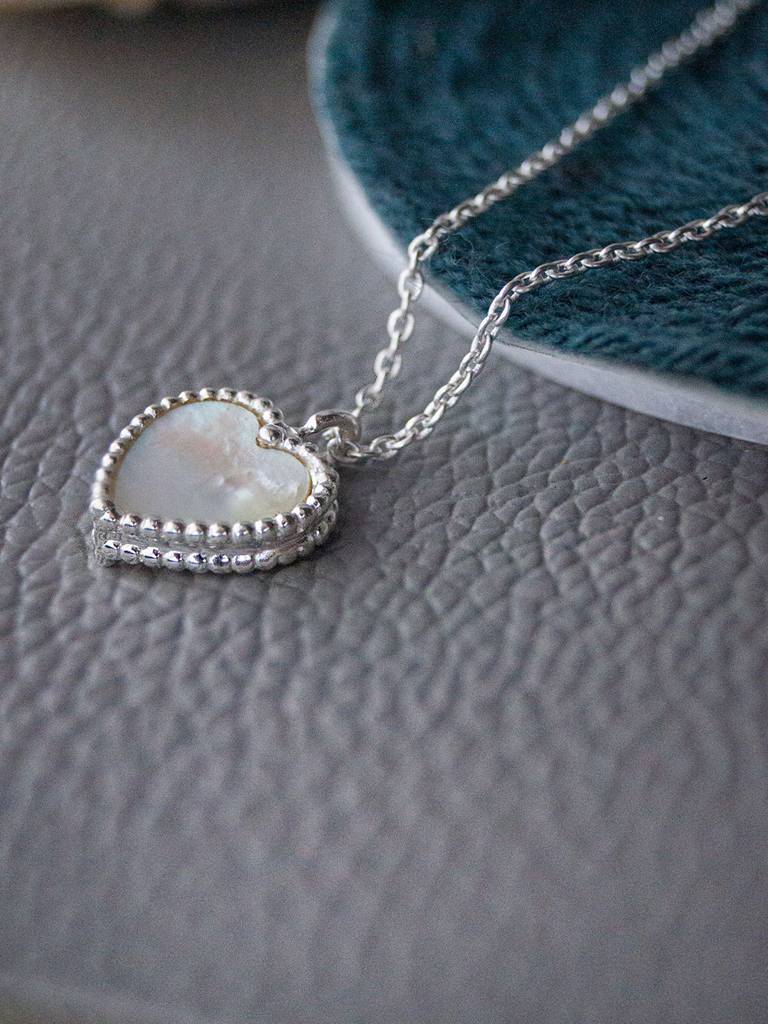 Sweet Heart Mother Of Pearl Sterling Silver Necklace