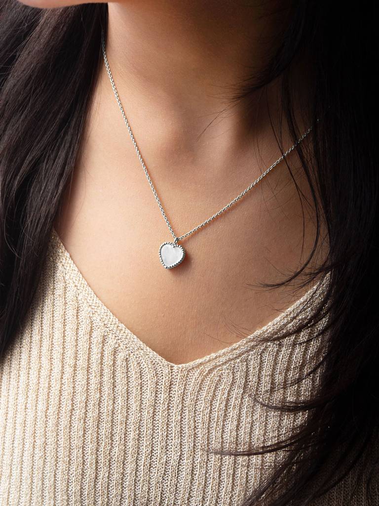 Sweet Heart Mother Of Pearl Sterling Silver Necklace