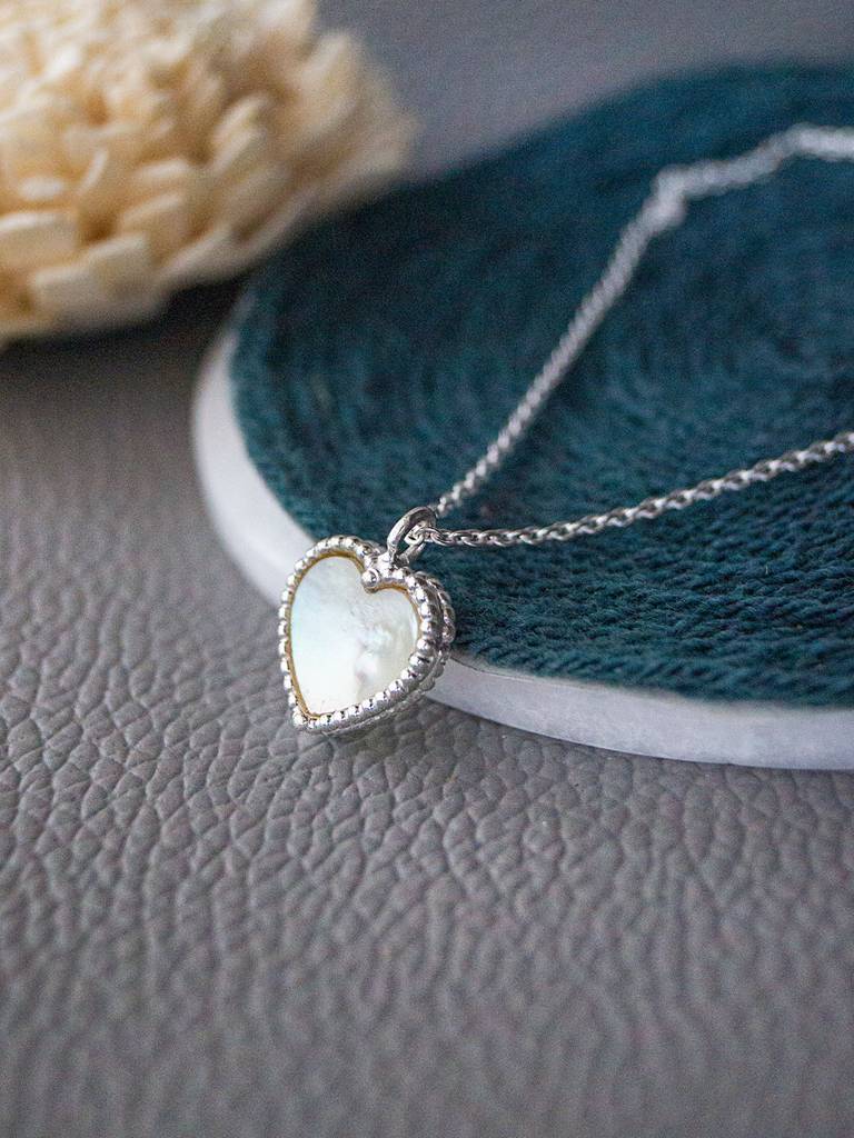 Sweet Heart Mother Of Pearl Sterling Silver Necklace