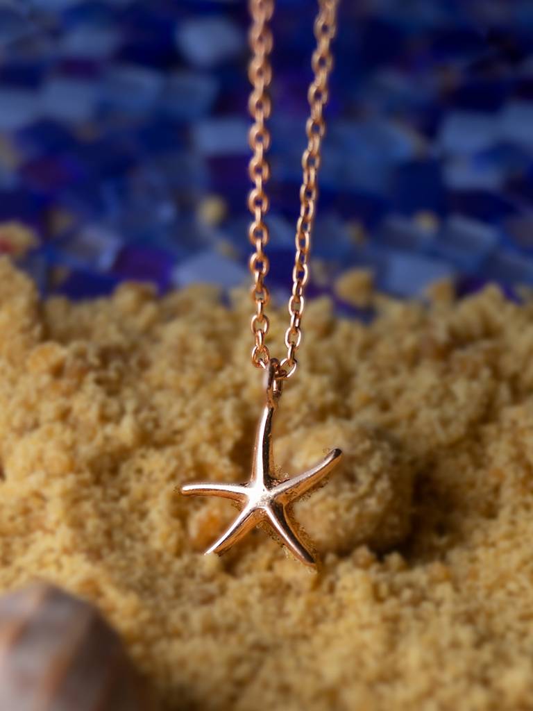 Underwater Star Fish Rose Gold Plated Sterling Silver Pendant Necklace : MPRNCP85D143