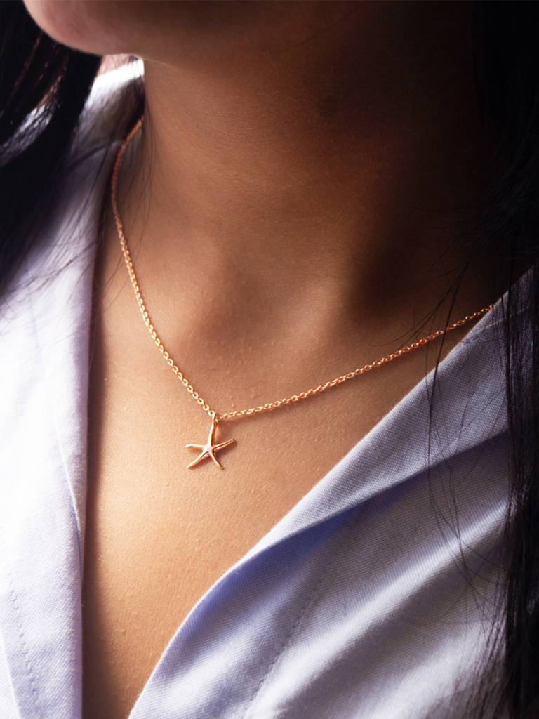 Underwater Star Fish Rose Gold Plated Sterling Silver Pendant Necklace : MPRNCP85D143