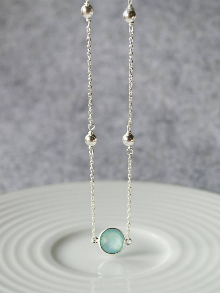 Mannash Aqua Dancing Balls 925 Sterling Silver Chain Necklace