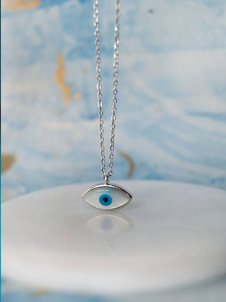 Evil Eye Eclectic Mother Of Pearl Sterling Silver Chain Necklace : MCSND545D1394