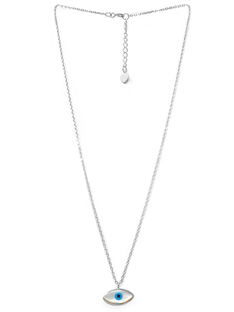 Evil Eye Eclectic Mother Of Pearl Sterling Silver Chain Necklace : MCSND545D1394