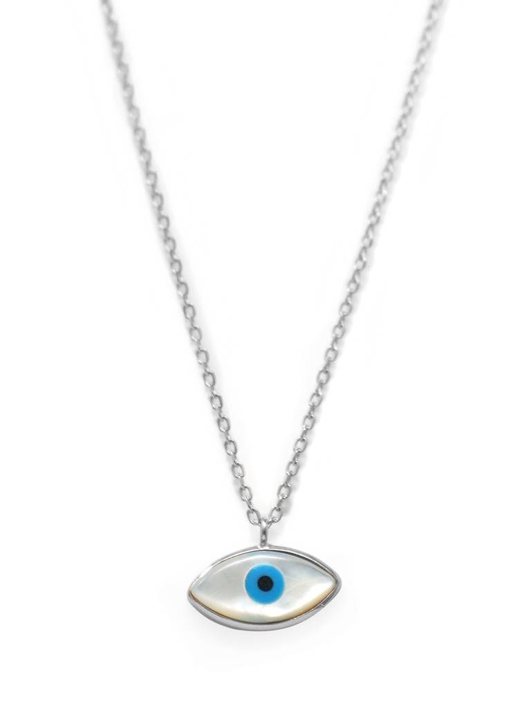 Evil Eye Eclectic Mother Of Pearl Sterling Silver Chain Necklace : MCSND545D1394