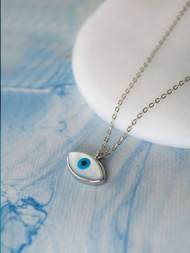 Evil Eye Eclectic Mother Of Pearl Sterling Silver Chain Necklace : MCSND545D1394