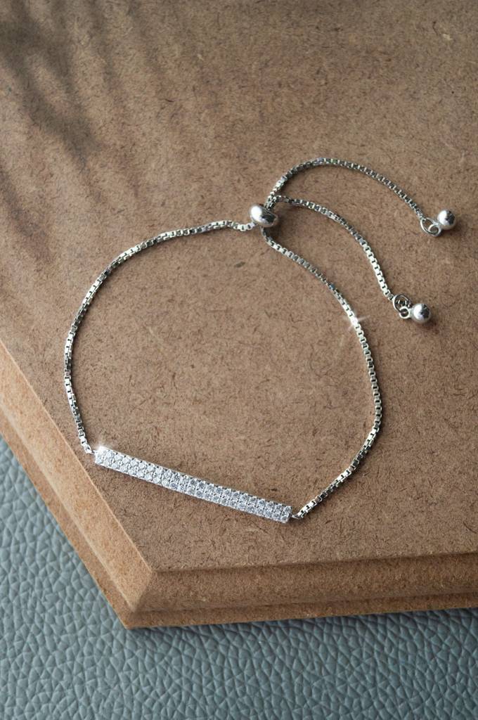 Dainty Sparkle Bar Sterling Silver Pull Chain Bracelet : MCSPB266D524