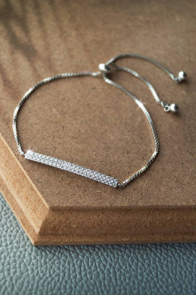 Dainty Sparkle Bar Sterling Silver Pull Chain Bracelet : MCSPB266D524
