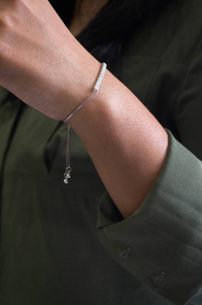 Dainty Sparkle Bar Sterling Silver Pull Chain Bracelet : MCSPB266D524