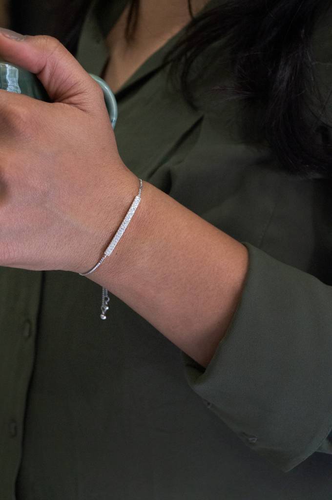 Dainty Sparkle Bar Sterling Silver Pull Chain Bracelet : MCSPB266D524
