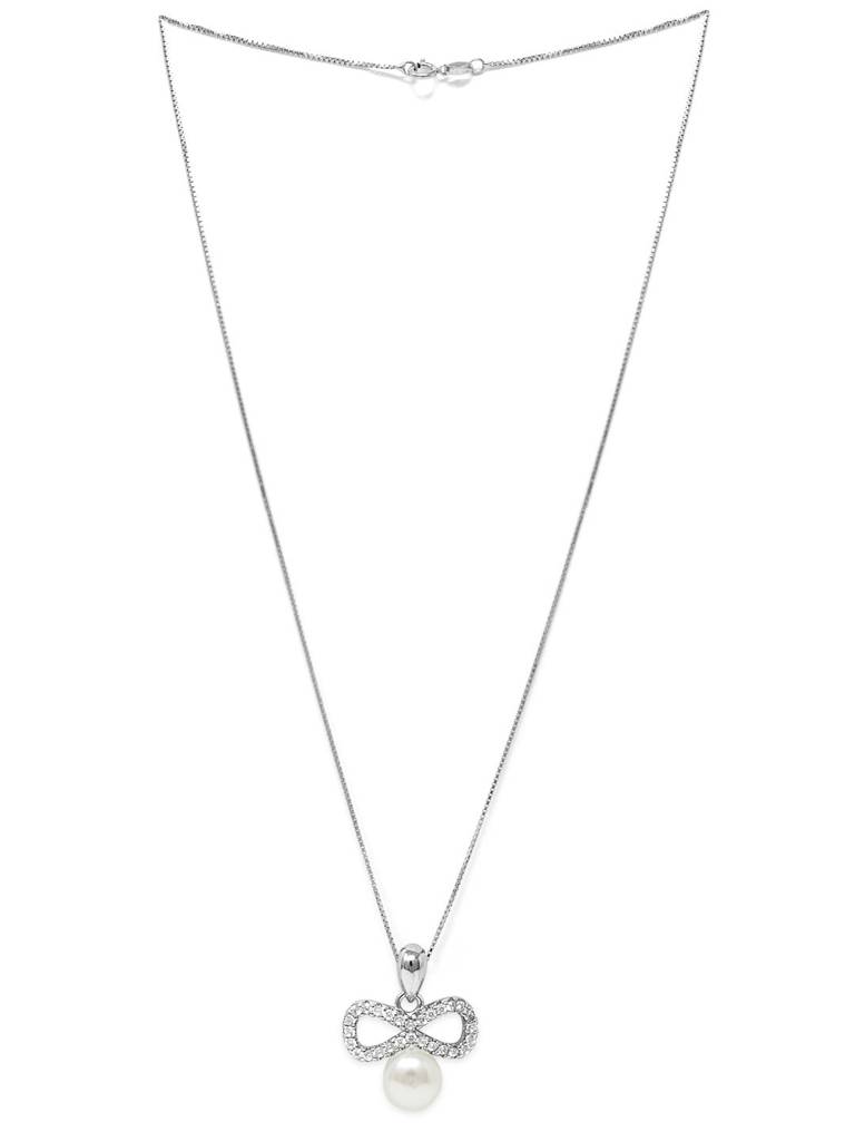 Infinity Bow With Pearl Sterling Silver Pendant : MCSPC520D1213