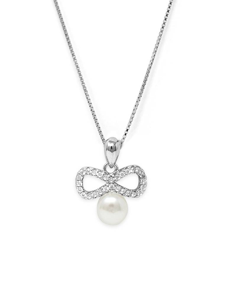 Infinity Bow With Pearl Sterling Silver Pendant : MCSPC520D1213