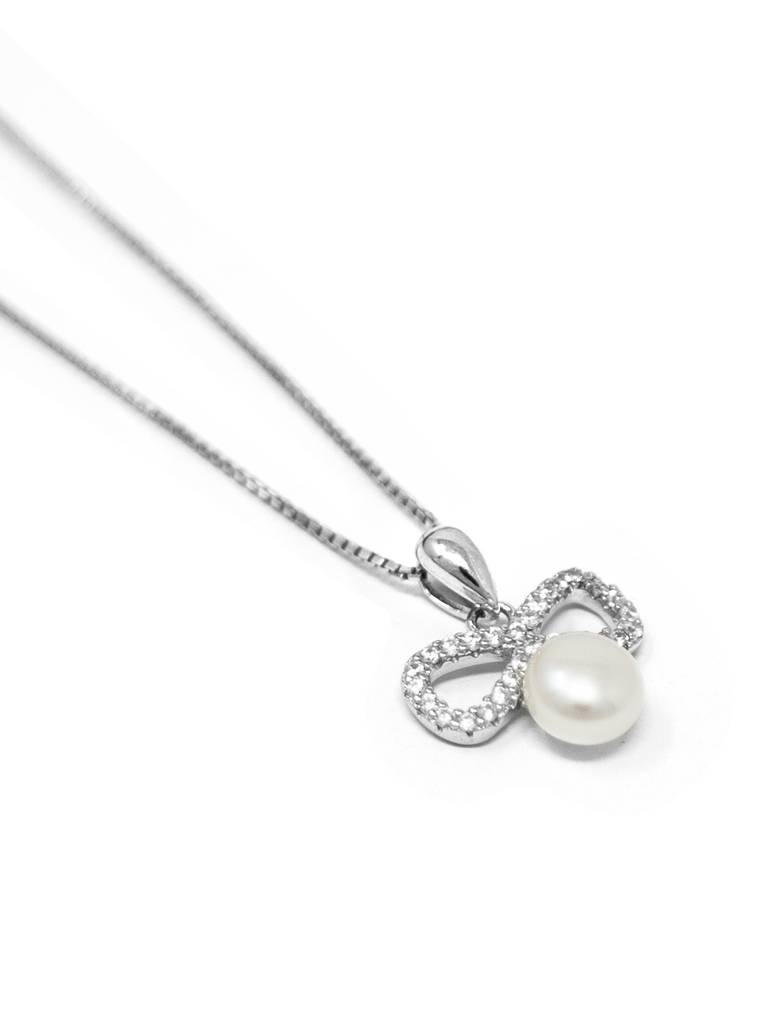 Infinity Bow With Pearl Sterling Silver Pendant : MCSPC520D1213